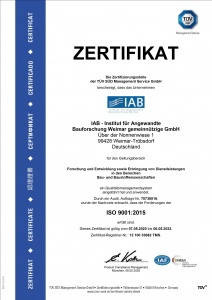 Bild TÜV ISO 9001 Zertifikat IAB Weimar gGmbH