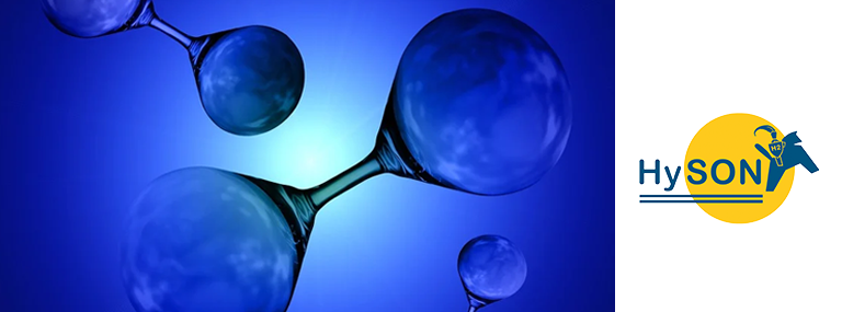 Bild Wasserstoffmoleküle mit HySON-Logo