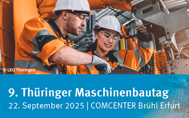 Bild Event-Banner Thüringer Maschinenbautag mit 2 Menschen in einer Industriekulisse